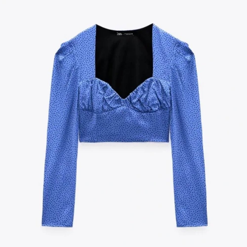 Zara blue polka-dot crop top